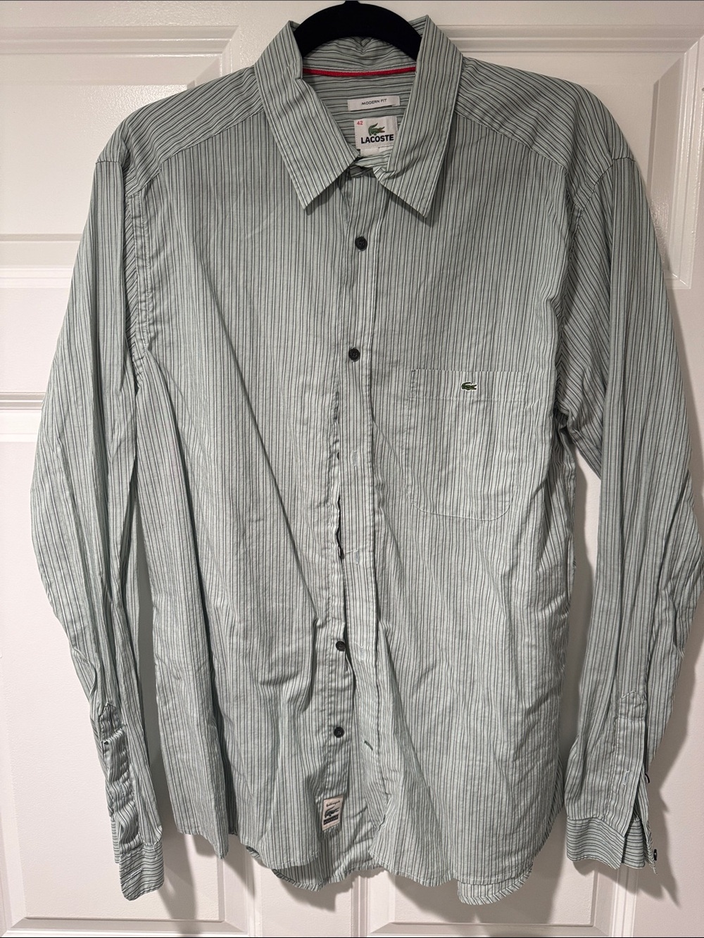 Lacoste Light Mint Green Striped Long-Sleeve Dress Shirt